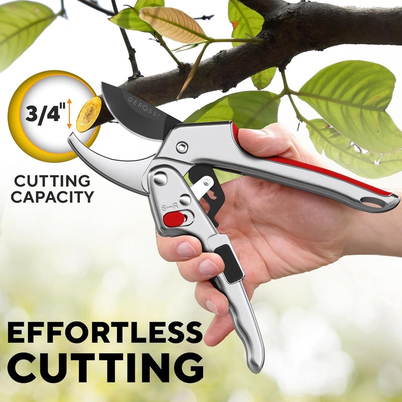GEROSSI Ratchet Pruning Shears for Gardening Heavy Duty - Increases Cutting Power 3x - Perfect Ratchet Pruners for Weak Hands & Arthritis - 8” Anvil Garden Clippers - Sharp Blade for Effortless Cutting - Red - Image 2